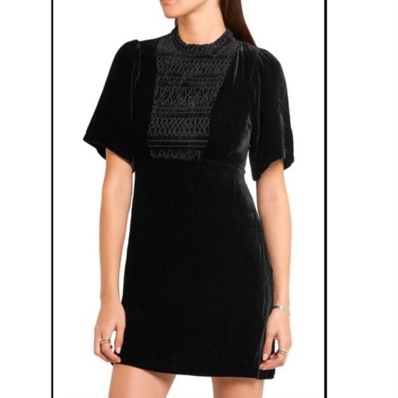 Maje Black Velvet Mini Dress - Picture 1 of 8